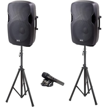 GEMINI Pair of 15 loudspeakers, one powered and one passive, Blueooth, FM Radio, USB Playback PA-SYS15